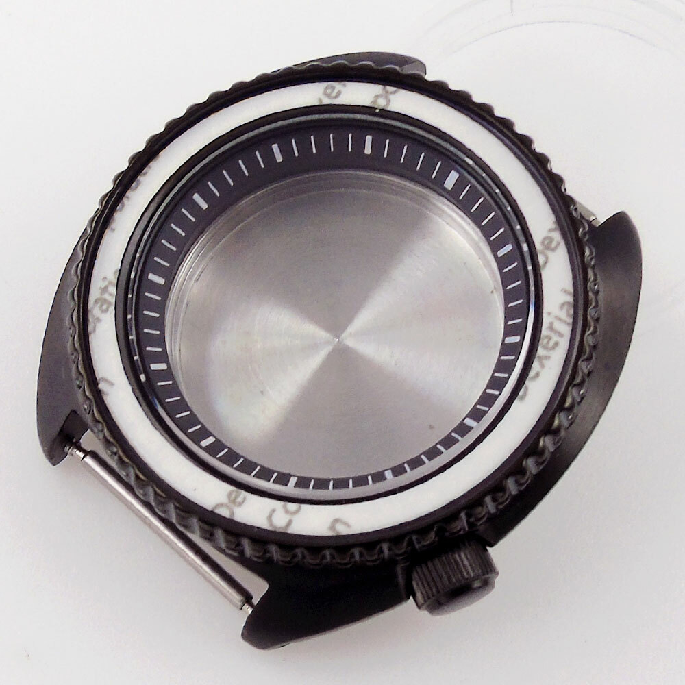 45mm Sapphire Watch Case For NH35/NH36 Chapter Ring Silver/Black Aluminum Bezel