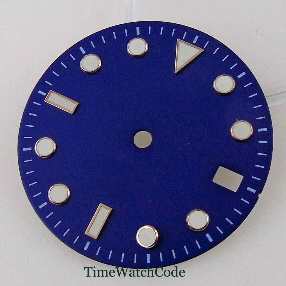 29mm Black/Blue/Green Sterile Watch Dial Fits NH35A Movement Date Luminous