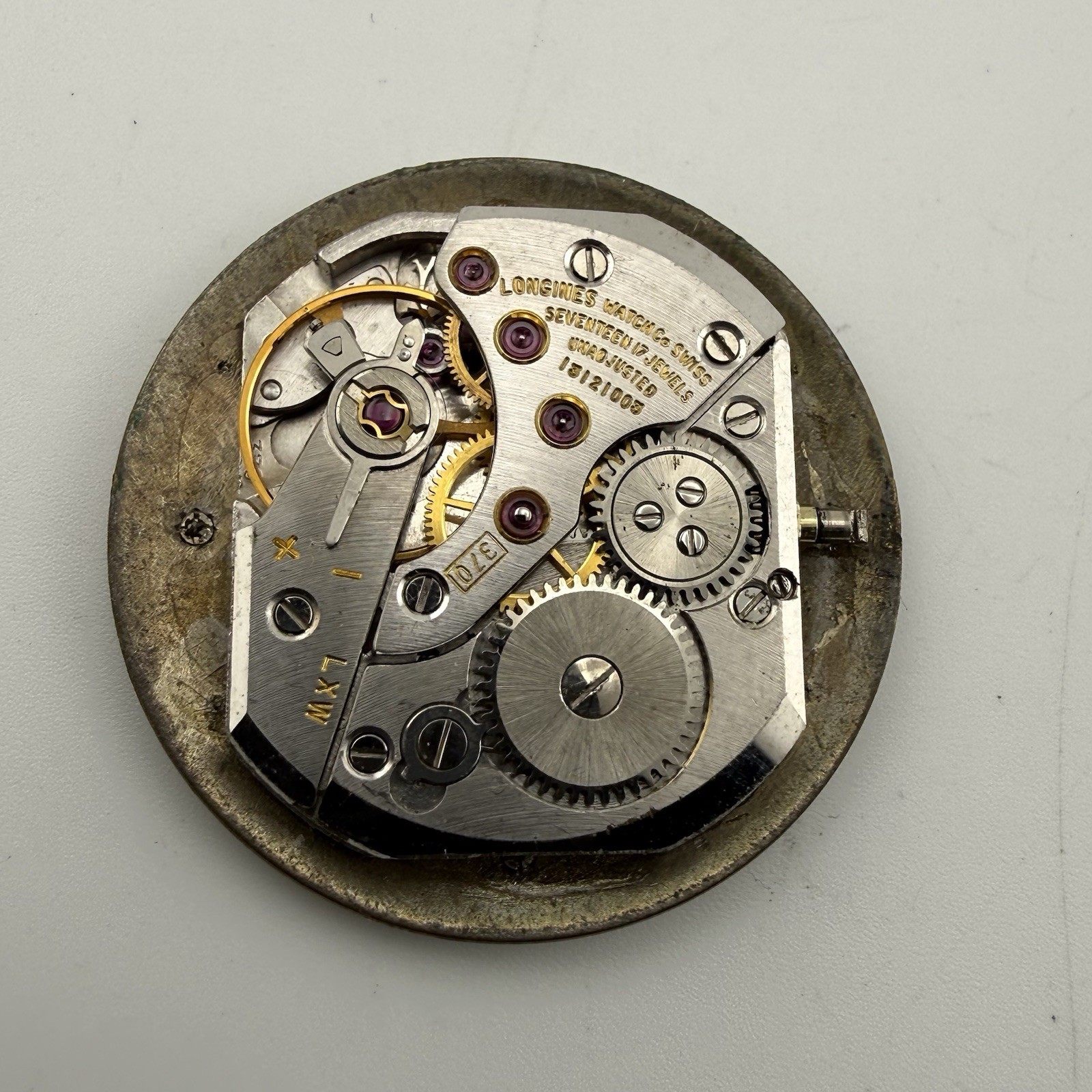 Longines cal. 370 watch movement Mystery Diamond dial & hands – For Repair
