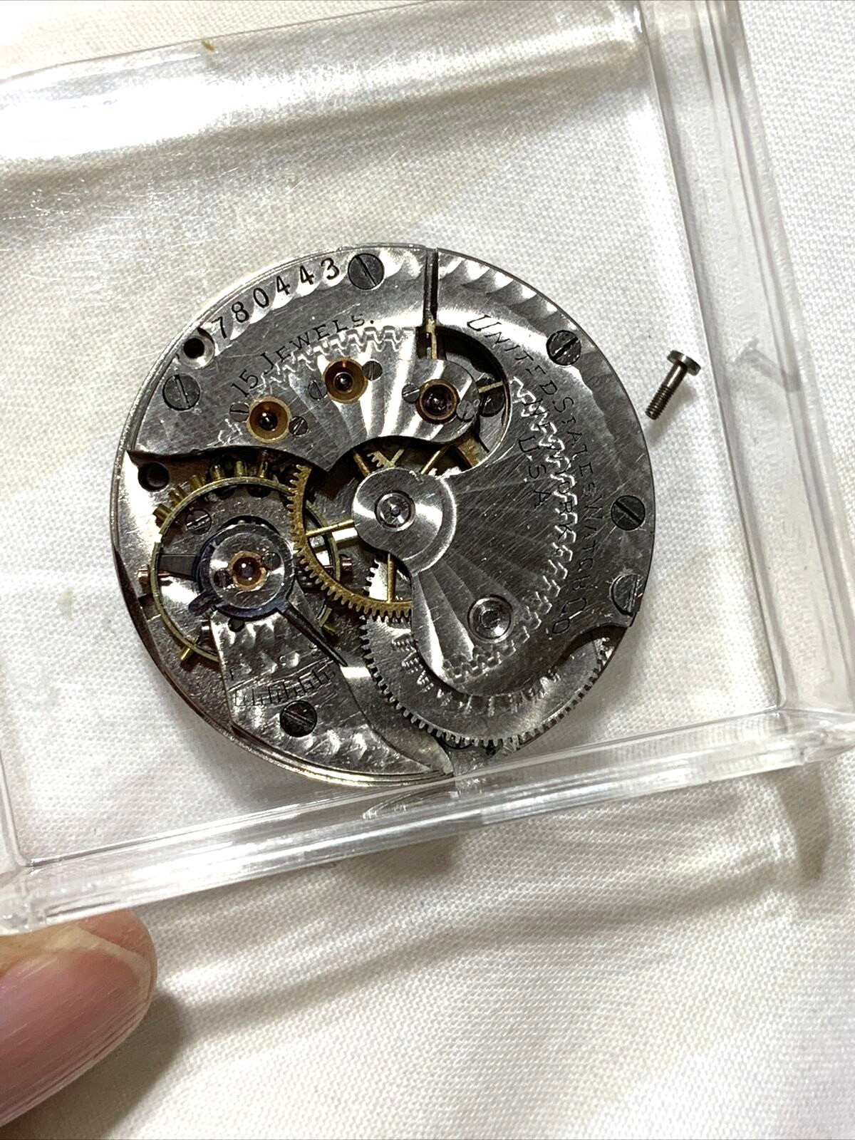 United State Watch Co. New York Pocket Watch Movement White Dial Gold Hands 0