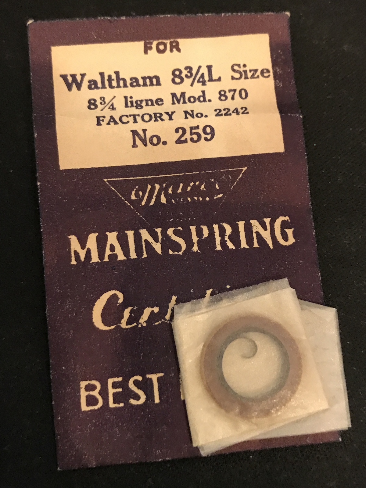 Marco Mainspring #259 for Waltham 8¾ ligne Model 870 No. 2242 – Steel