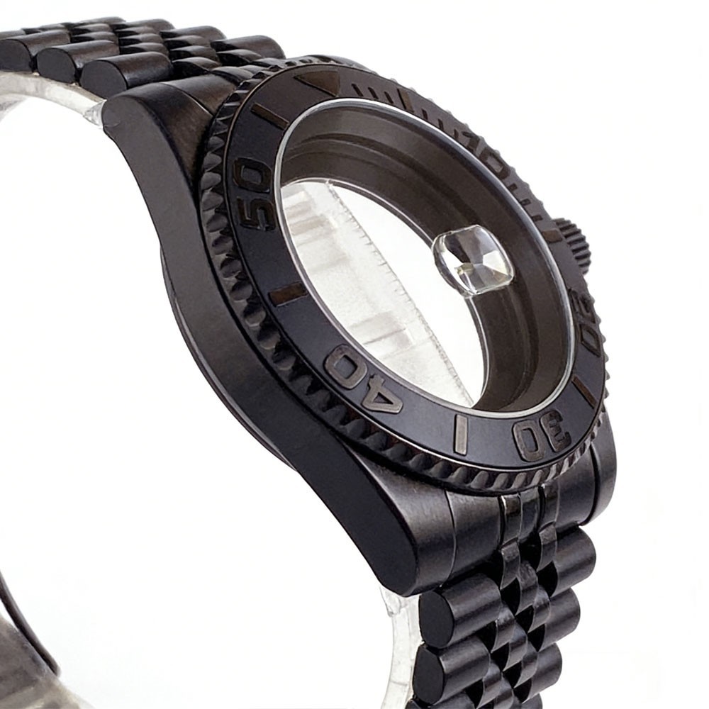 40mm Black PVD Ceramic Bezel Watch Case Fit NH35 NH36 2824 Miyota Oyster Strap