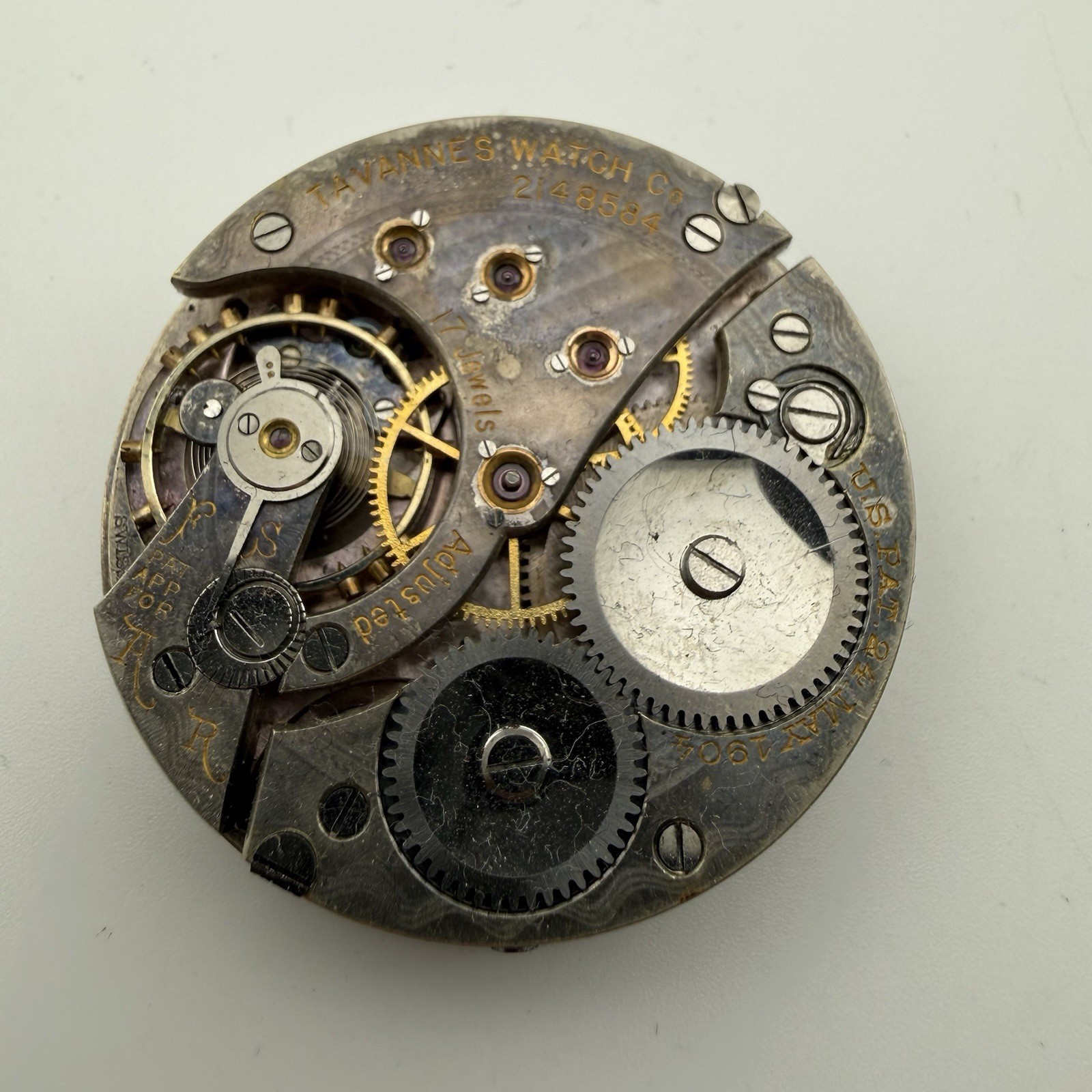 TAVANNES 17 Jewel Pocket Watch Movement – 40.5mm Diameter – Good Balance