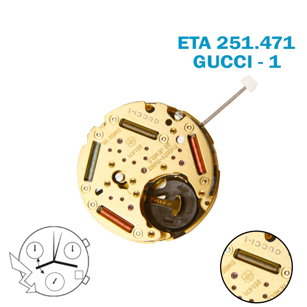 ETA 251.471 Gucci-1 Swiss Chronograph Movement-H:6:54mm-White Date at 4-3Counter