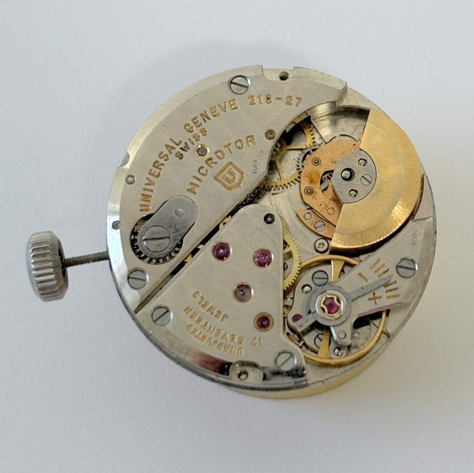 Universal Geneve Polerouter Cal 218-27 Watch Parts Movement Balance Fork Spring