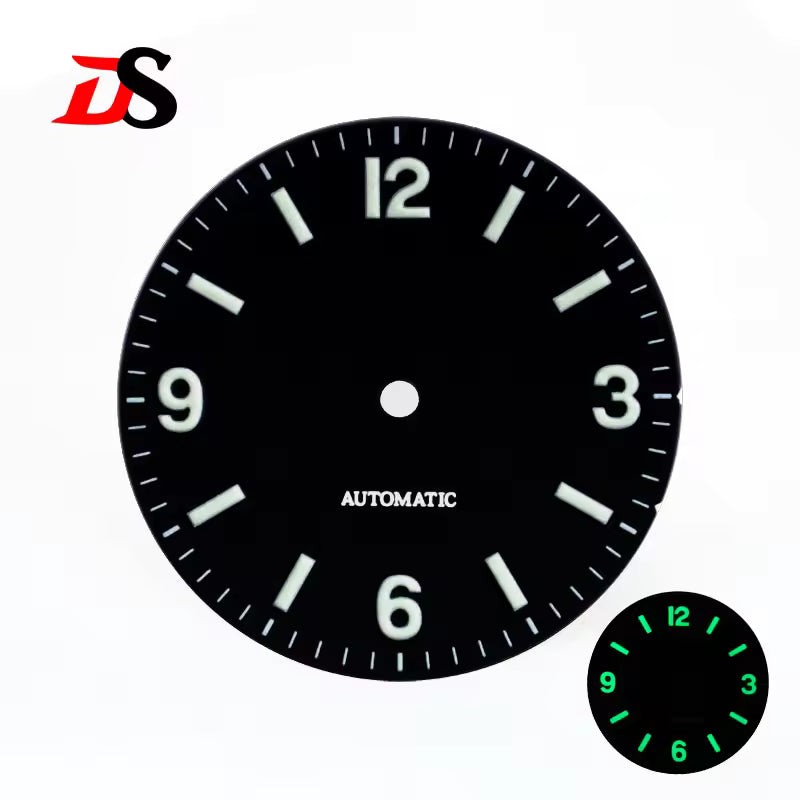 DS Matte Black No date 28.5mm Dial Numeric Hour Marks NH35 NH38 C3 Green Lume