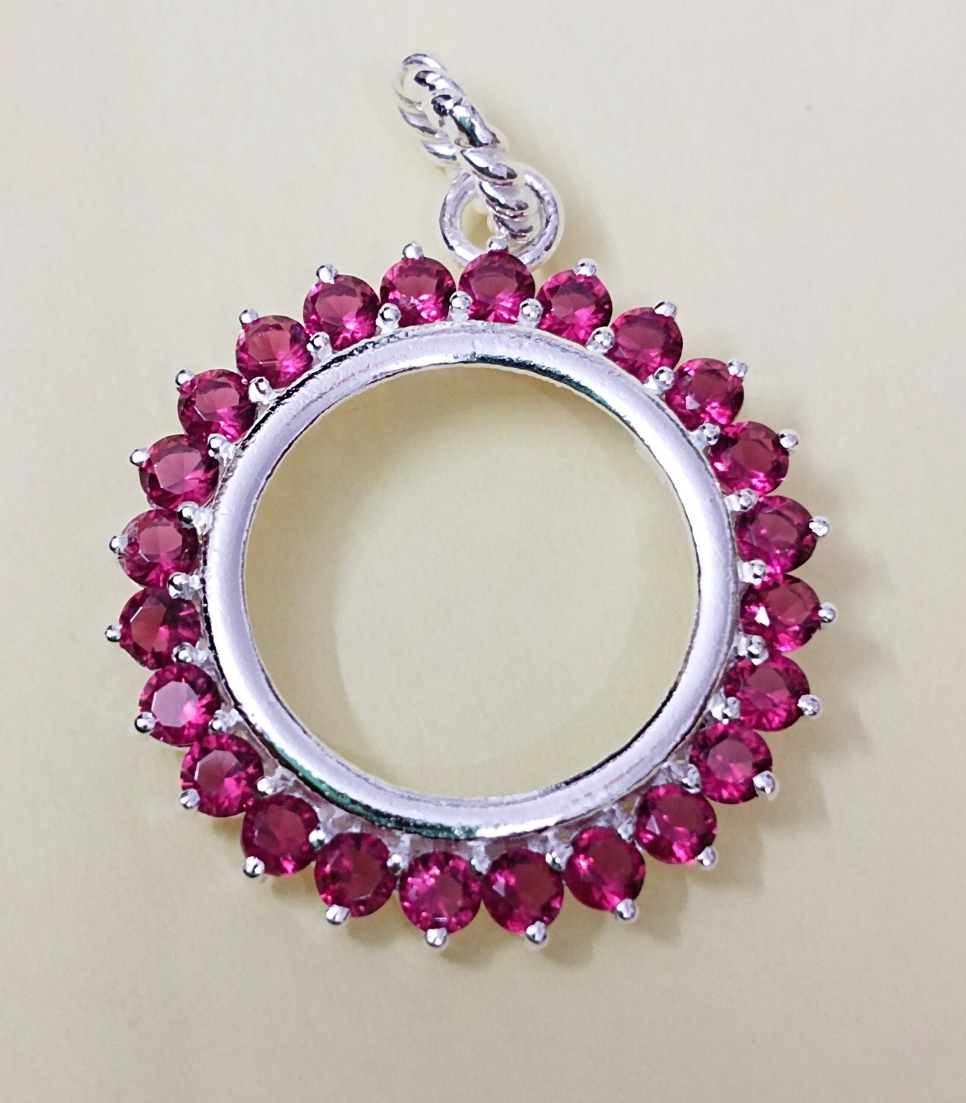 925 Sterling Silver Round Blank Bezel Pendant setting prong Cubic pink CZ Tools