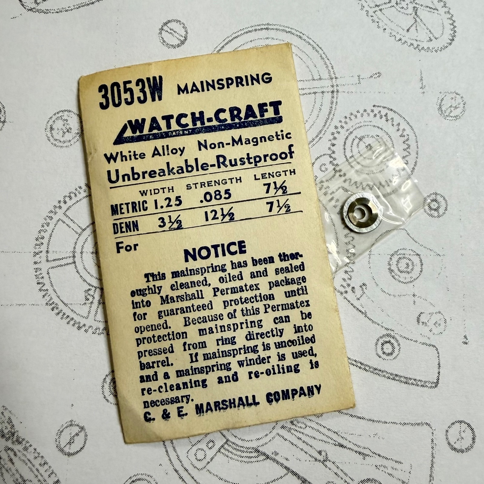 Watch-Craft Mainspring 3053W – 1.25 x 0.085 x 7¼” – Dennison 3½ / 12½