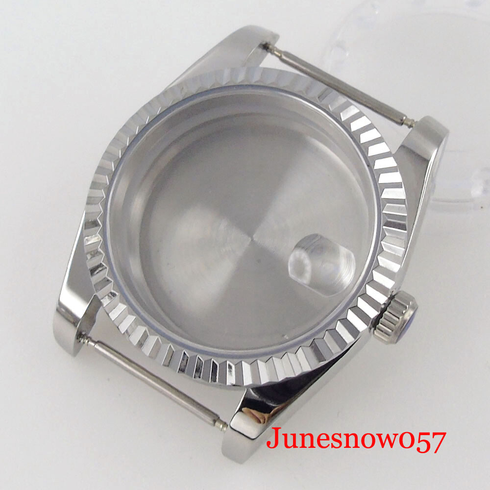 Fluted Bezel 36mm Silver Watch Case fit NH35A NH36 ETA2836 MIYOTA82 DG281 PT5000
