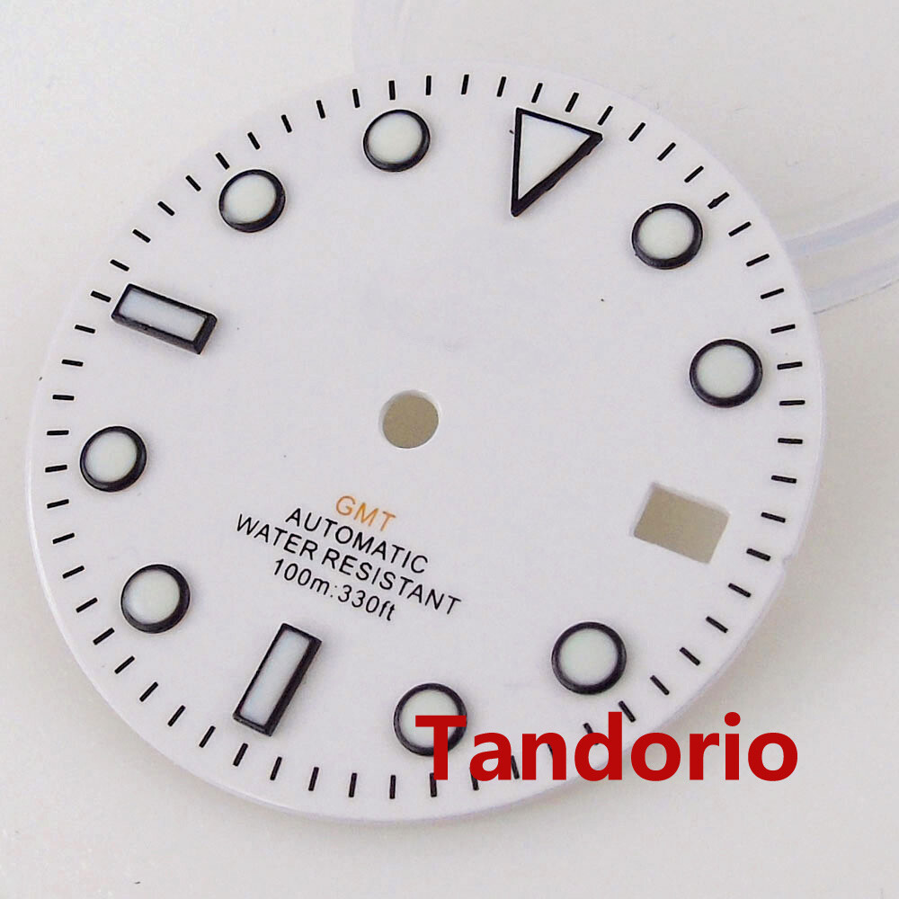 Bliger 29mm GMT White Watch Dial Fit NH34A NH34 Automatic Movement Date Luminous