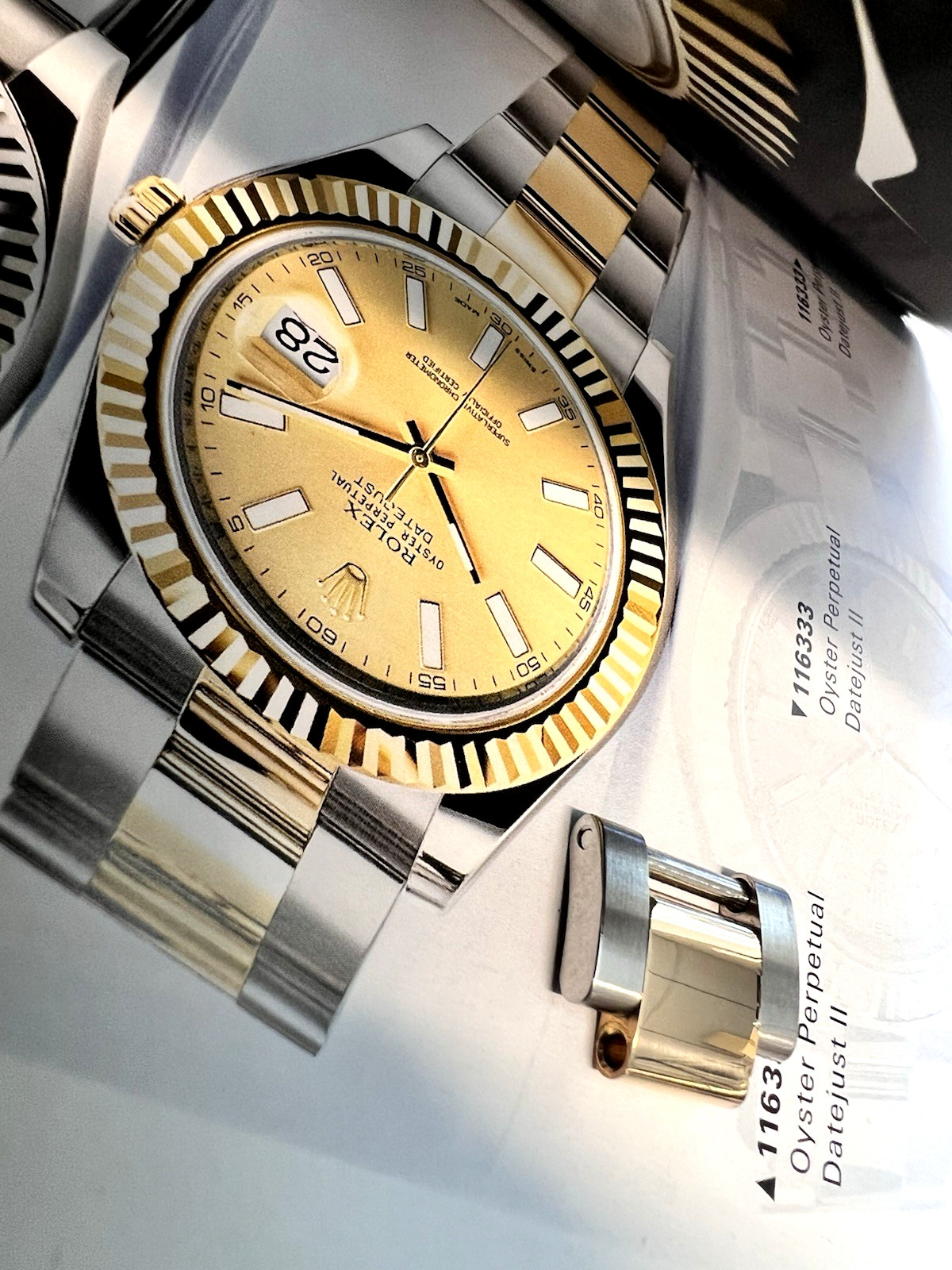 Genuine Rolex Two Tone Oyster Link 18k Yellow Gold Steel Datejust 41mm 126333 NW