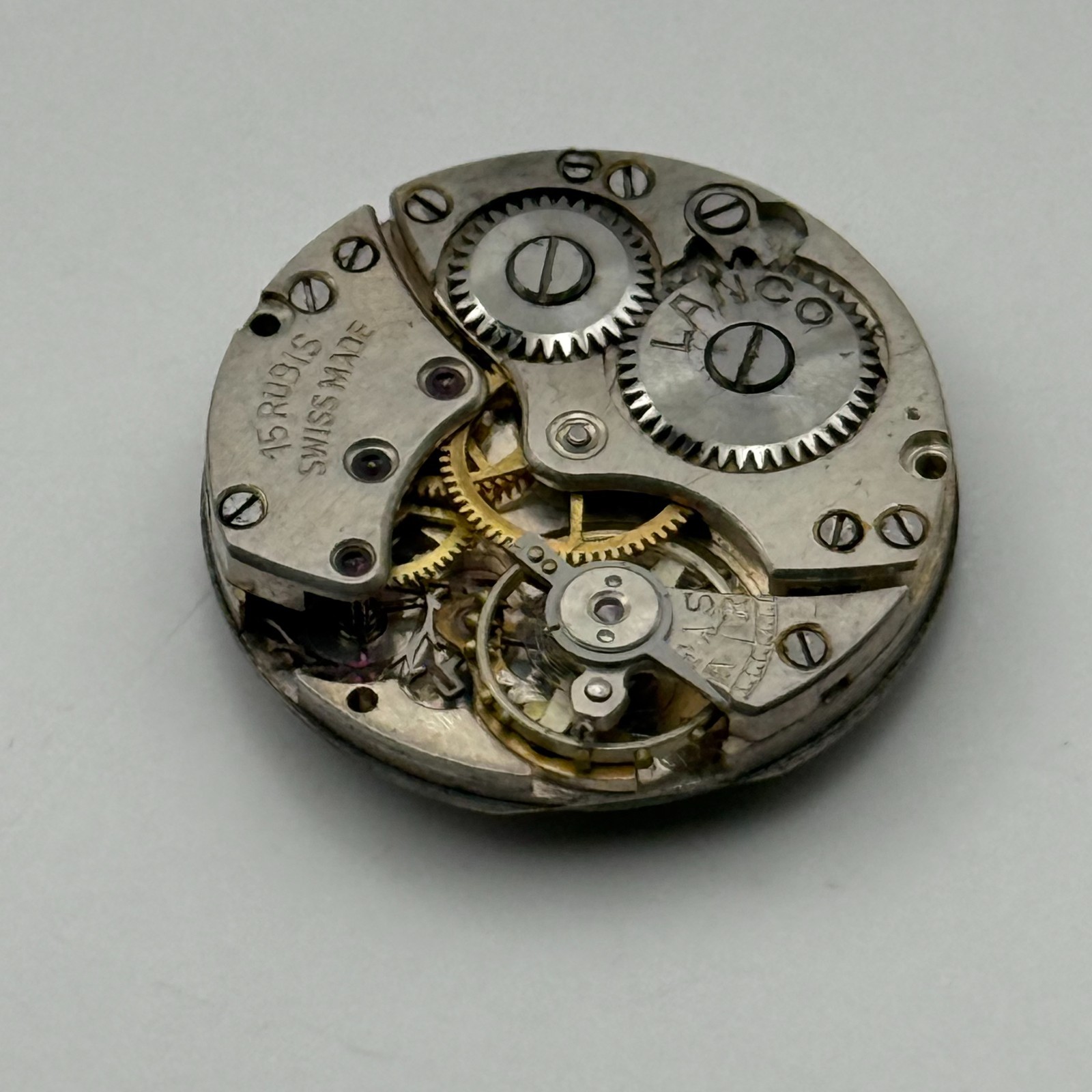 Lanco Watch Movement 15 Rubis Swiss Manual Wind Vintage Parts Repair 19.6mm