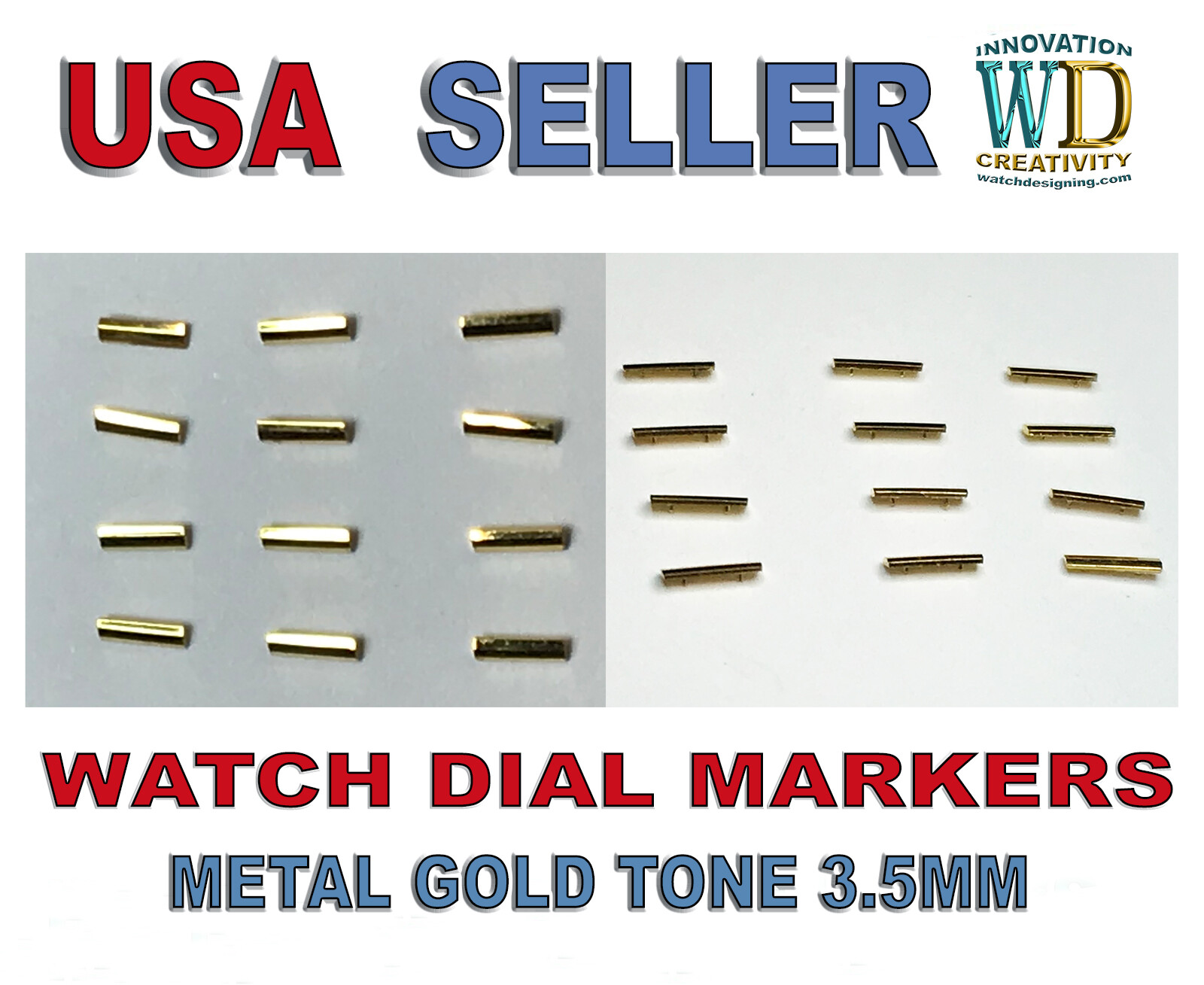 Watch Dial Hour GOLD Markers Rectangle Numbers Numerals Small 3.5mm Parts