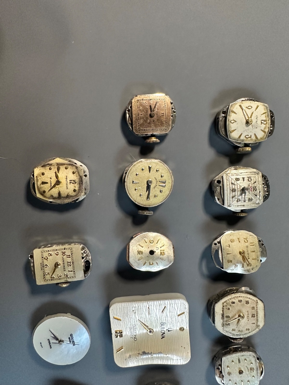 Lot of 20 Small Watch Movements Longines Hamilton Elgin Waltham Bulova