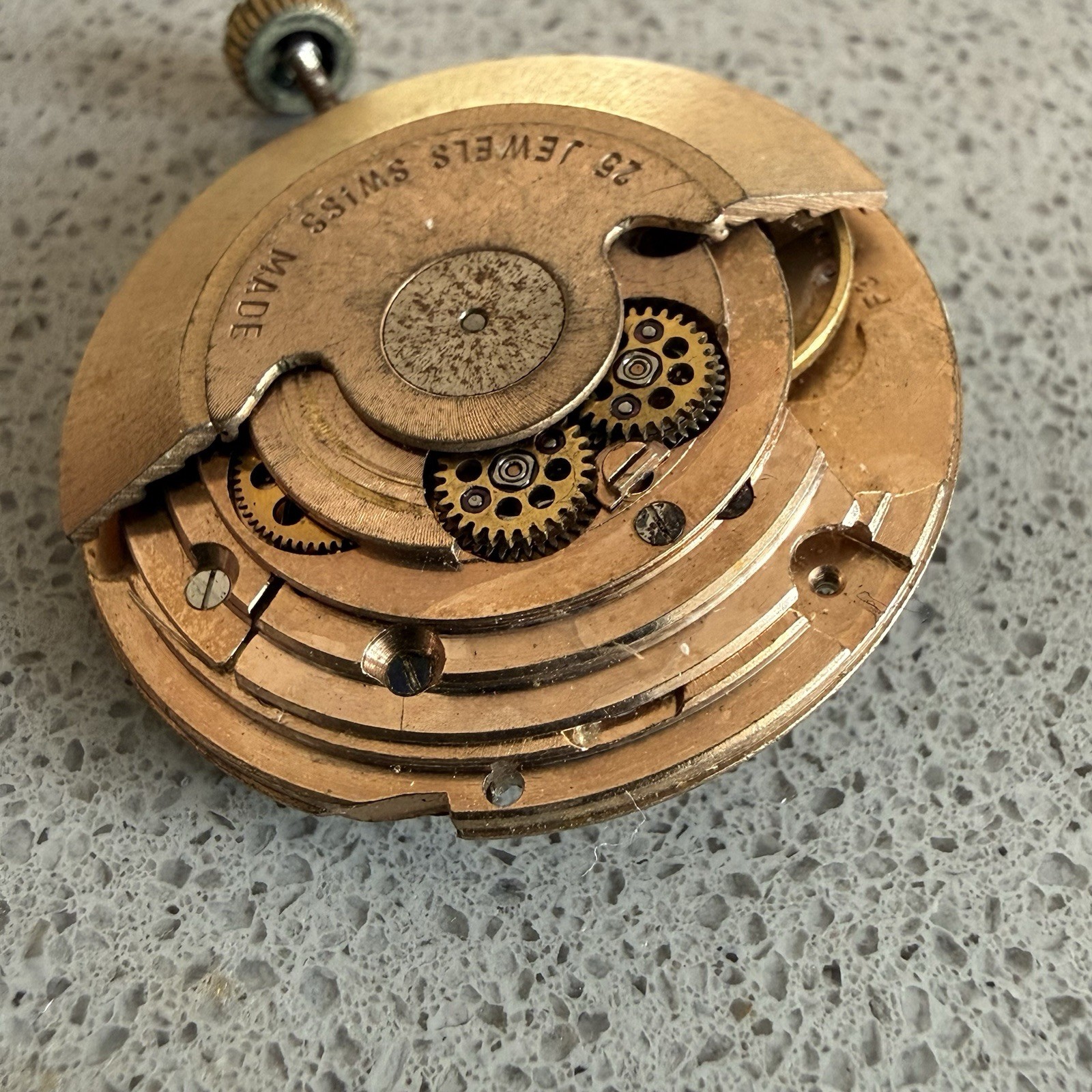 Vintage Swiss 25 Jewel Automatic Watch Movement 26mm Spares Repair