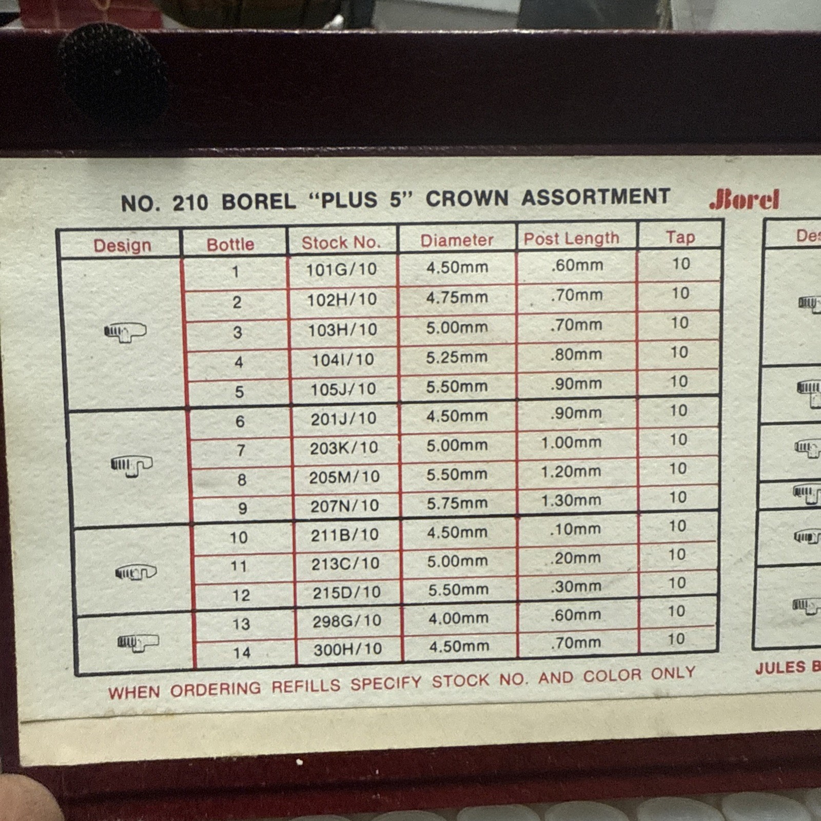 Borel Watch Crown Assortment Lot No 210 Box – Vintage High Grade Swiss Crowns