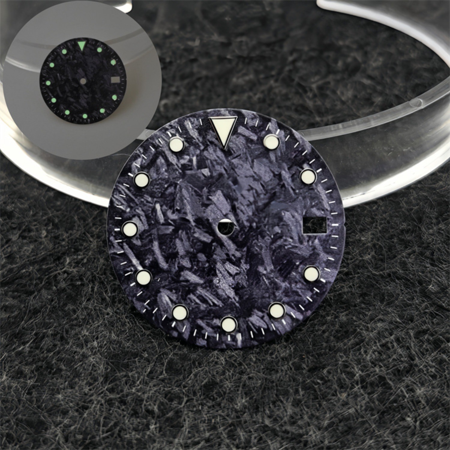 NH35 Dial 28.5mm Black Carbon Fiber Pattern Fit NH35/NH36 Movement Watch Part
