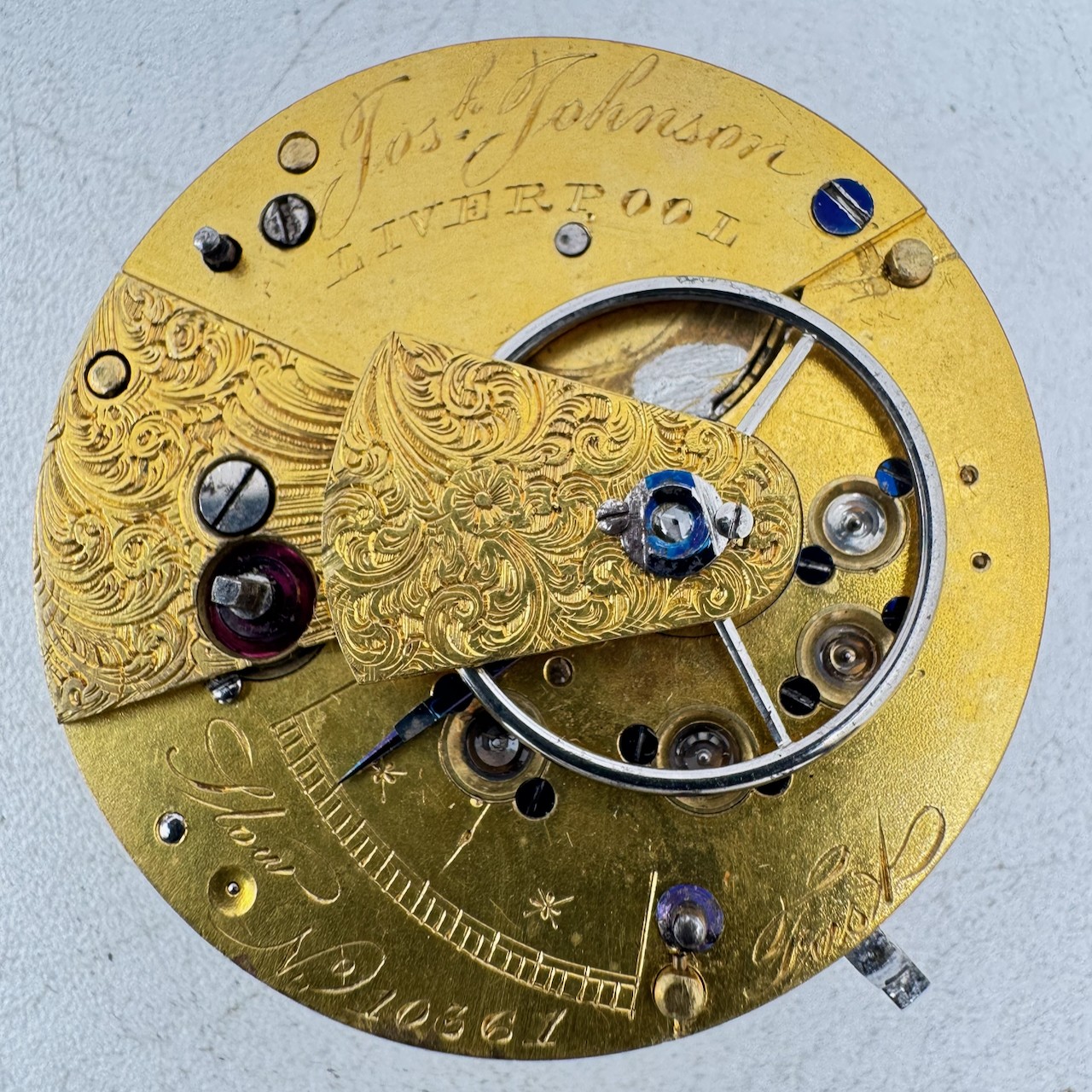 Antique 42mm Josh Johnson Liverpool Key Wind Fusee Pocket Watch Movement England