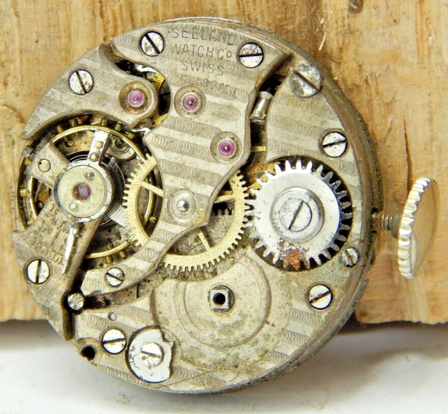Vintage Seeland 15 jewel 2 Adjustment wrist watch movement with crown and stem