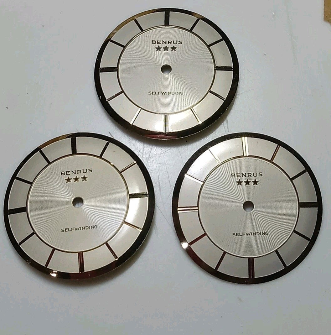 ( LOT OF 3 ) BENRUS 3 STAR SELF WINDING WATCH DIAL NOS / PART 28.3 MM