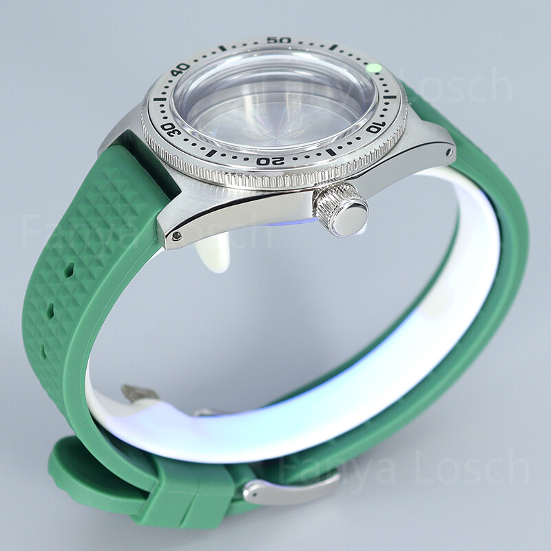 40mm Retro Dive Watch Case Modify 62Mas Mod+Green Strap For Seiko NH34 35 36 38