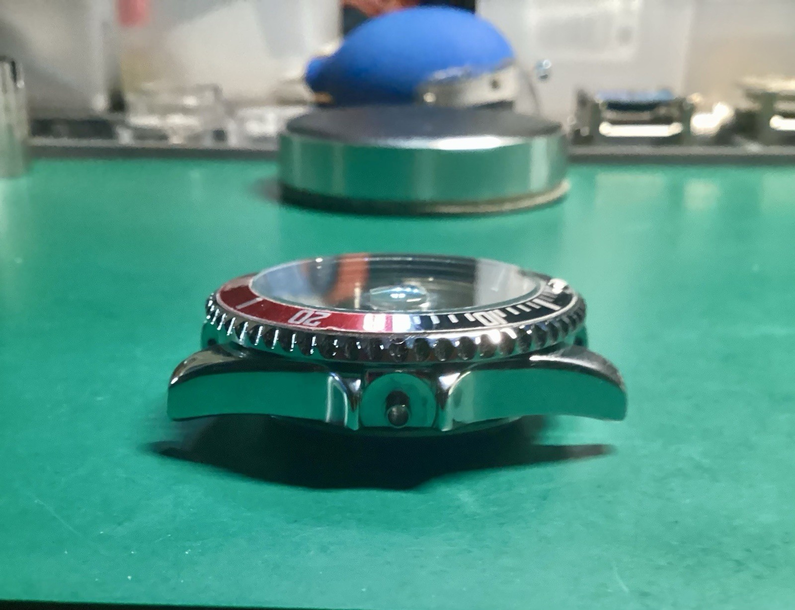 Stainless Steel Silver Watch Case with Bezel Insert, Red/Black Colors