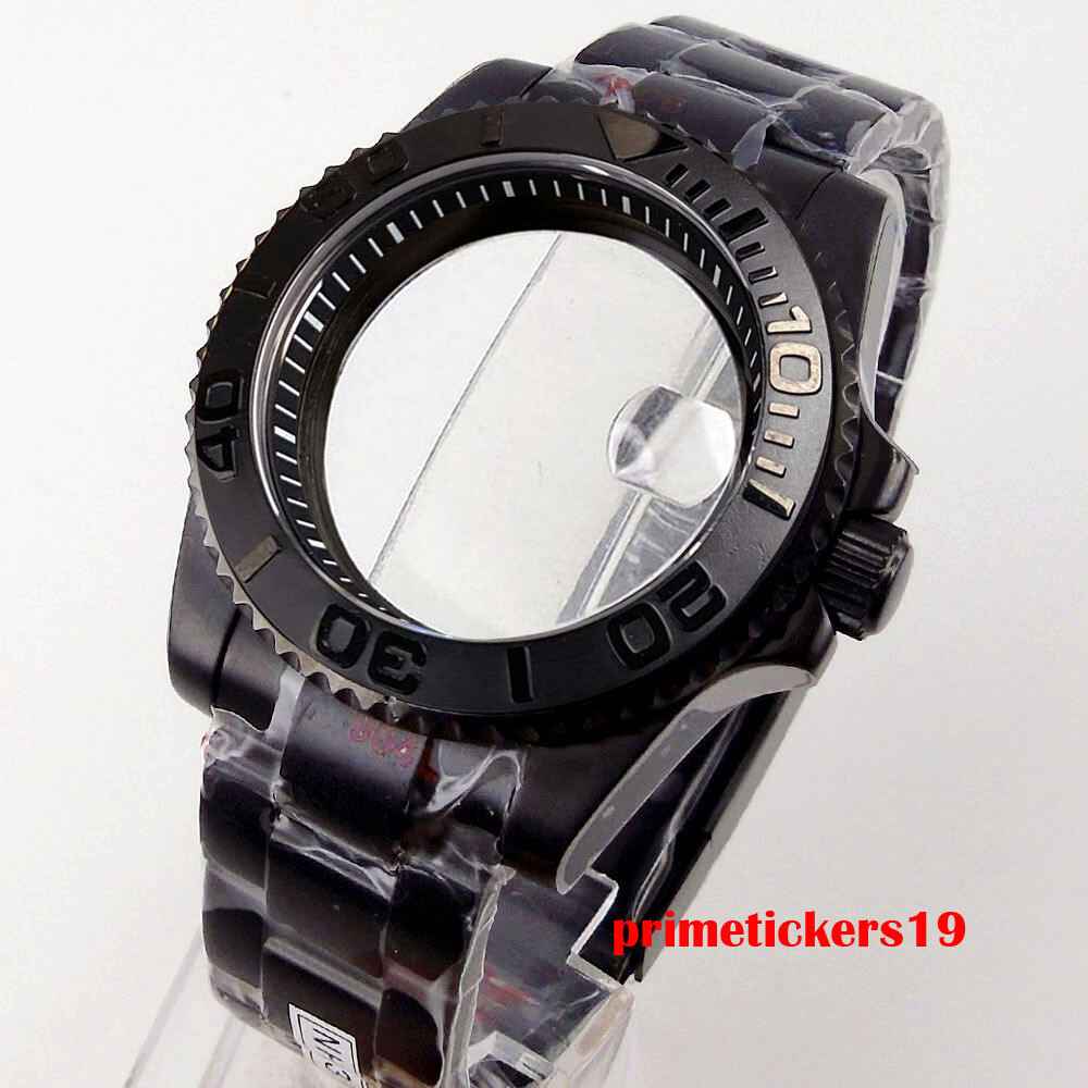 40mm Black Watch Case Chapter Ring Bracelet Sapphire Fit NH35 ETA2824 PT5000