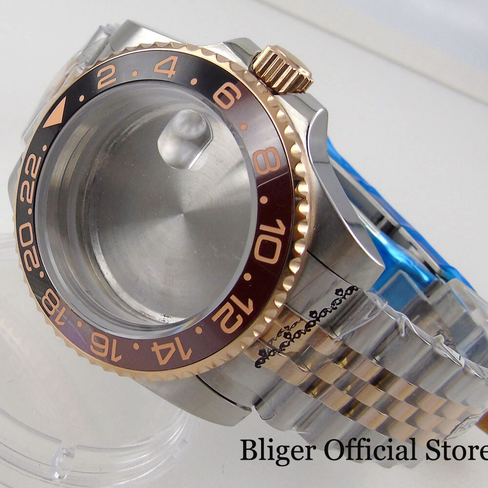 BLIGER fit NH35A NH36A ETA 2824 MIYOTA 8215 Two Tone Rose Gold Watch Case Oyster
