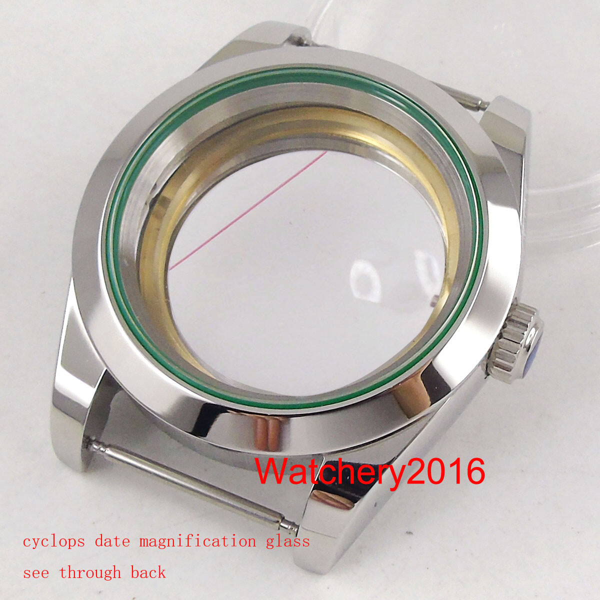 36mm Polish Watch Case Fit NH35 NH36A MIYOTA 8215 DG MINGZHU 2813 Green Gasket