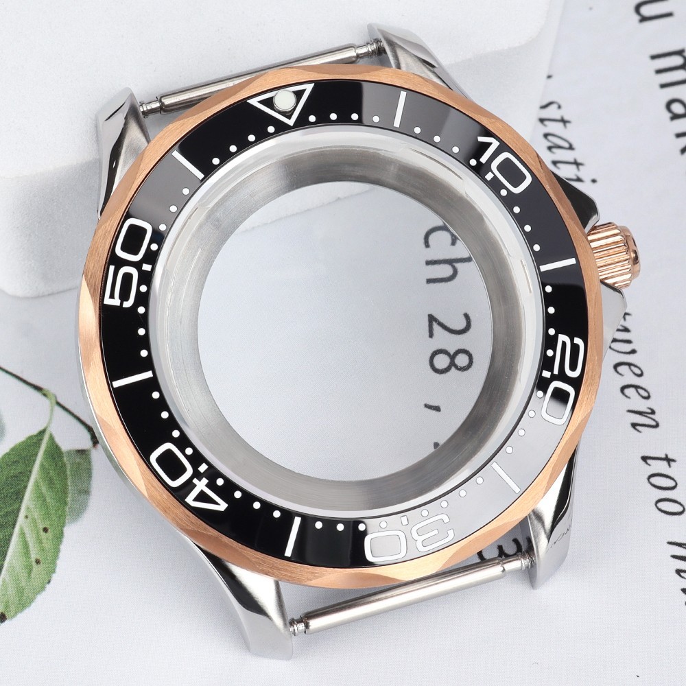Retro Rose Gold Watch Case 41mm Double Crown Sapphire For Seiko NH35 36 Movement