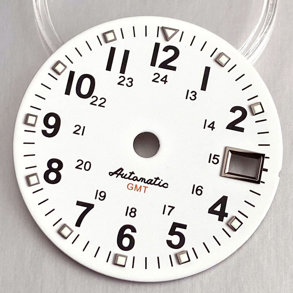 Luminous Black White 29mm Field Watch Dial Face fit NH34A NH34 GMT Dive Watch