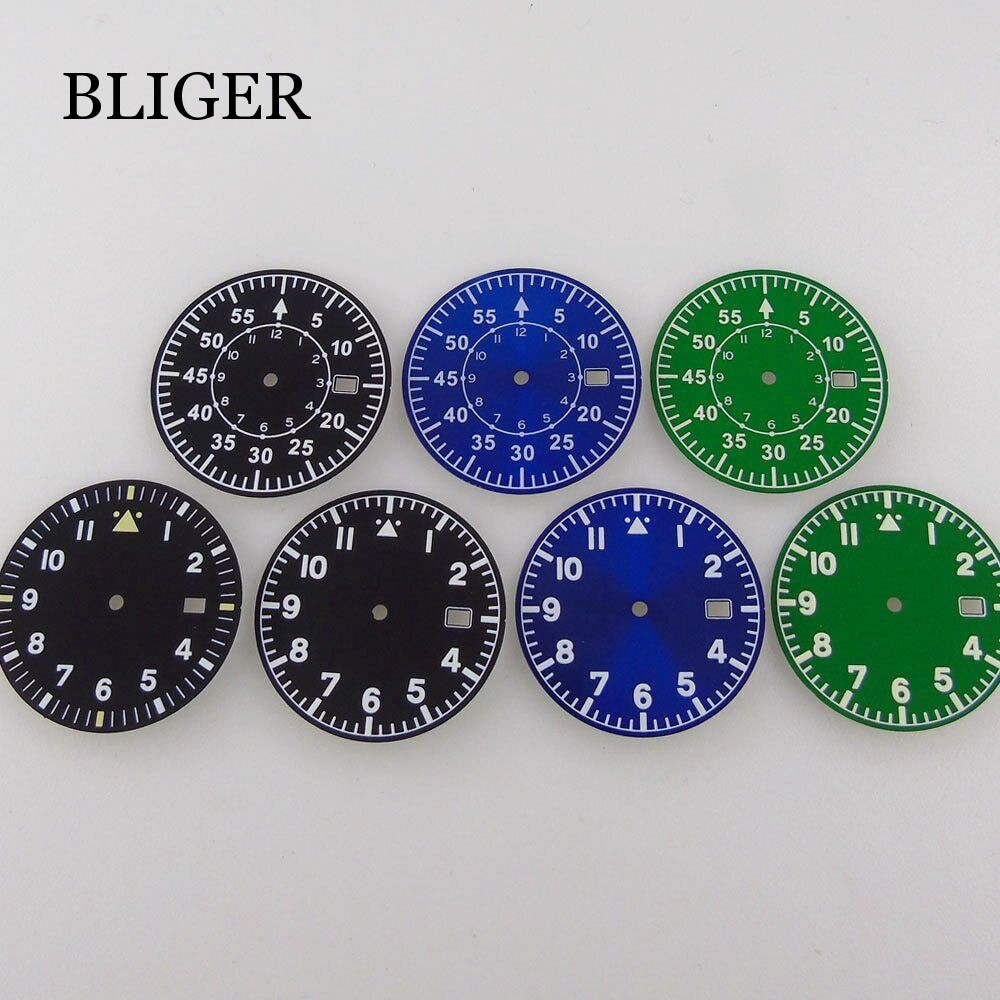 33.6mm Watch Dial Hands Fit For NH35/NH35A Automatic Movement Green Lume Black