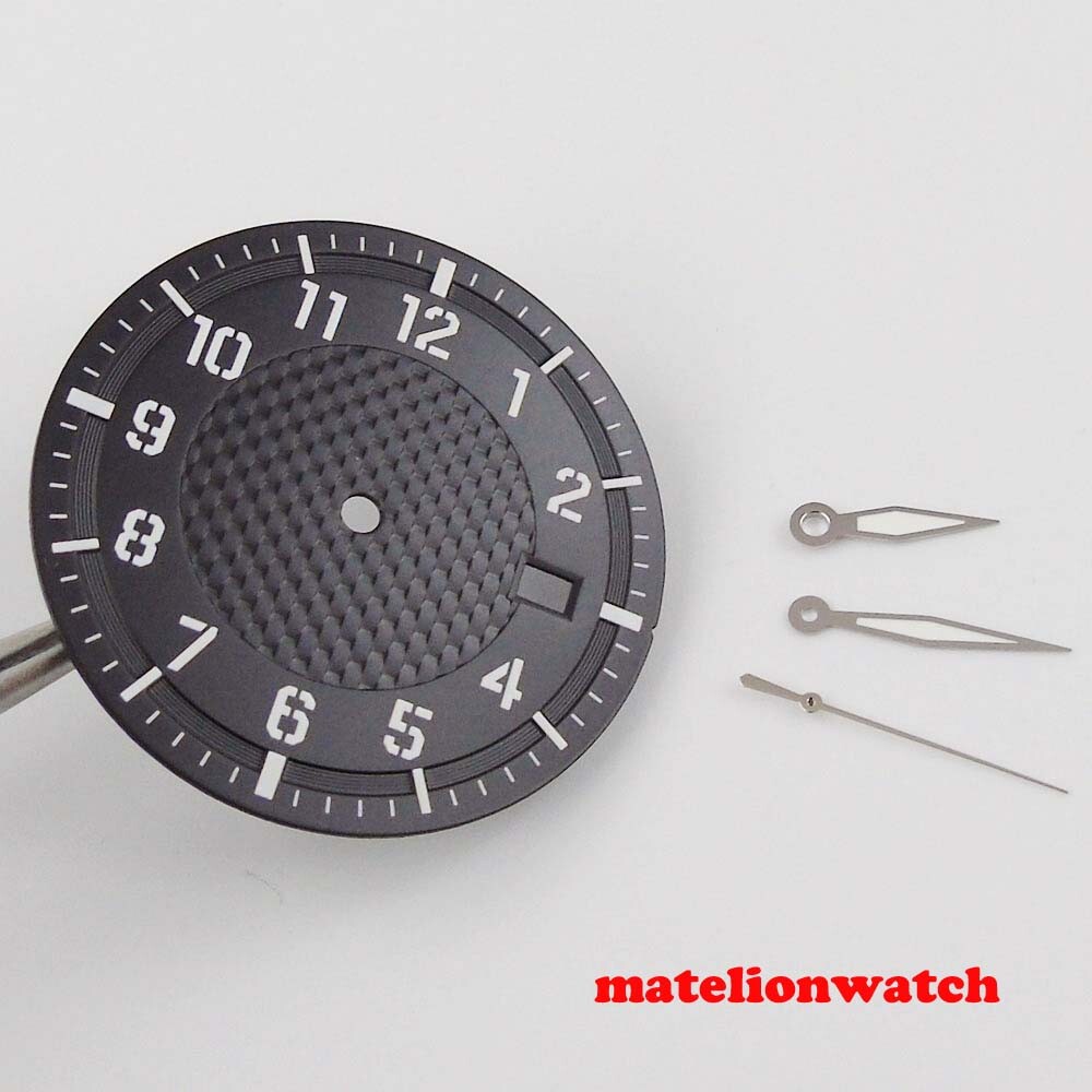 Fit For NH35/NH35A Movement Sterile Black Watch Dial+Hands Date Window Luminous