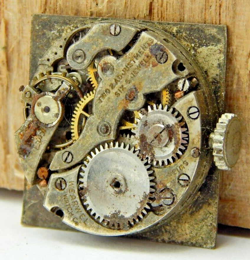Vintage Wearwel 6 jewel 2 adjustment watch movement with dial & crown stem combo