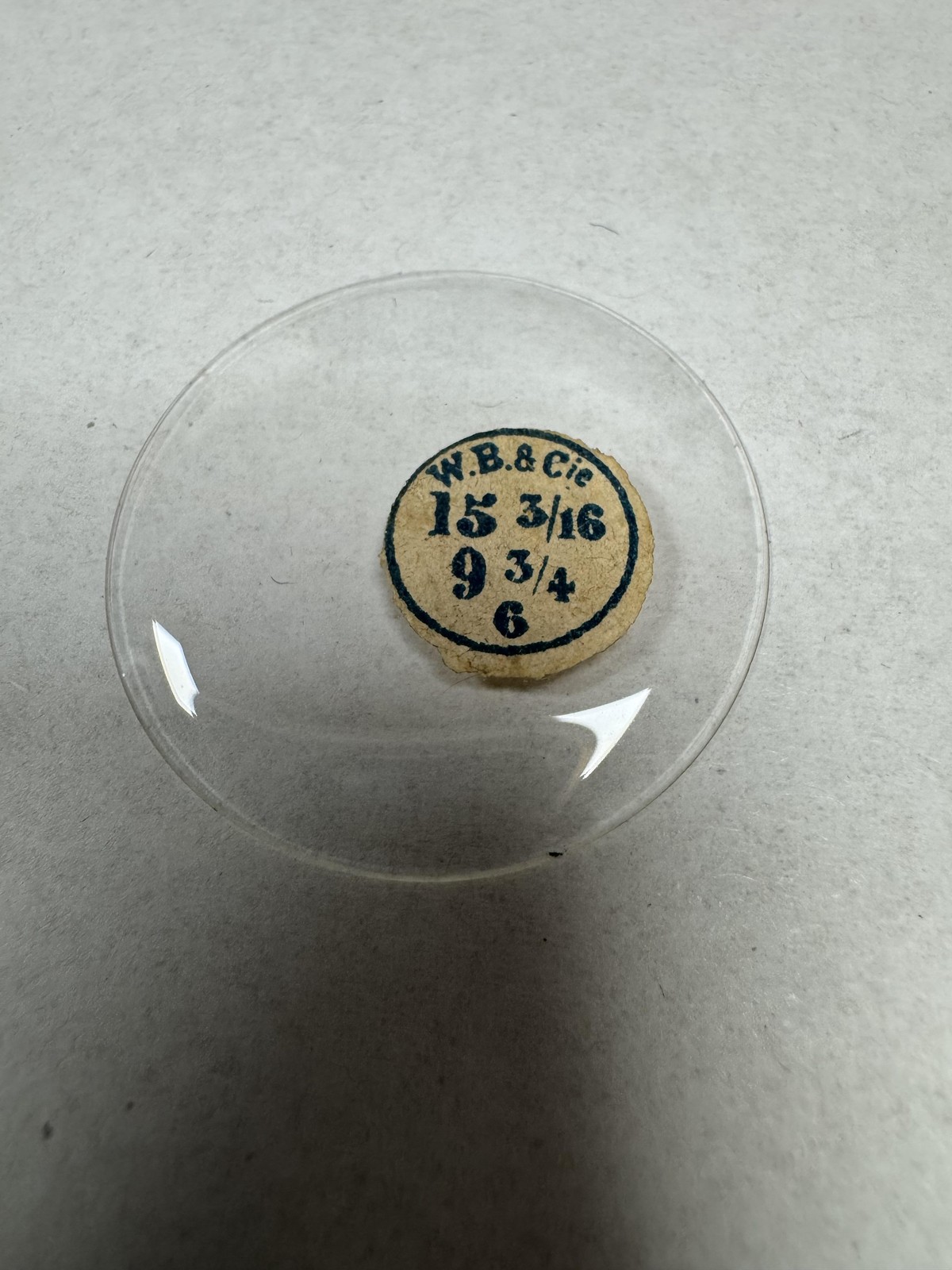 Vintage W.B.&Cie Watch Mineral Crystal Domed 34.44mm 15 3/16 9 3/4 6 Clear