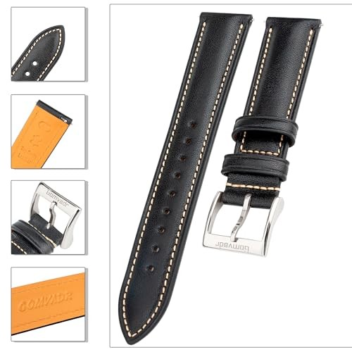 Quick Release Leather Watch Band, Two Tone Oil 21mm Black / Silver Buckle