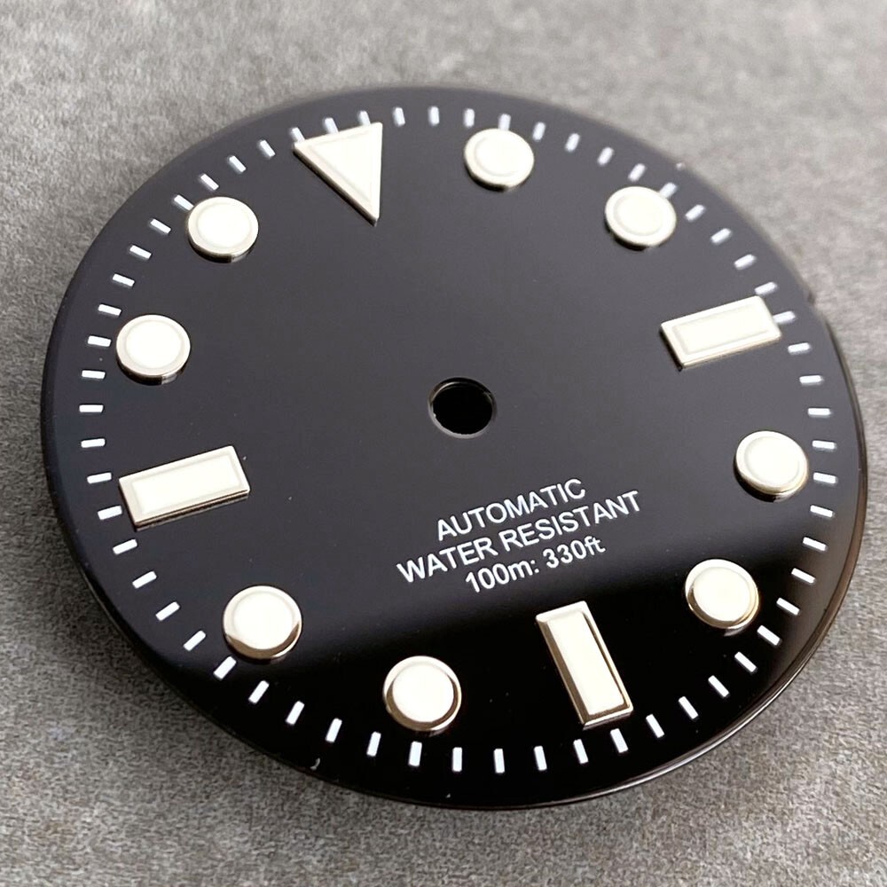 29mm Black Enamel 100m Water Resistant Diver Watch Dial Face For NH35 NH36 Sub