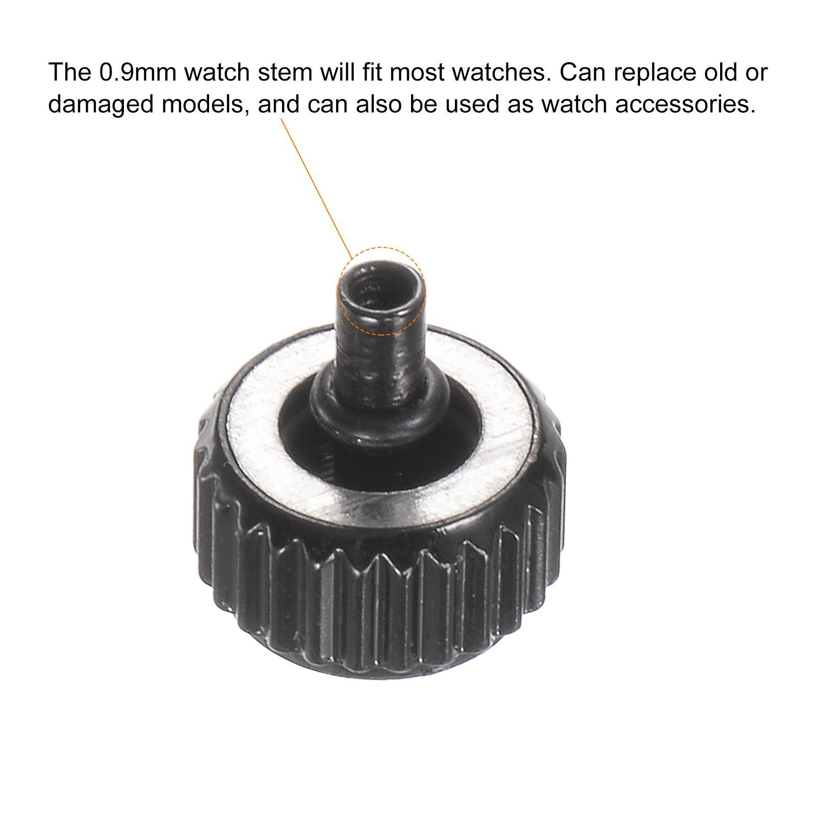 2Pcs 5.2x5mm Watch Crown SUS304 Flat Head Long Stem Watch Crown 2.5mm ID Black