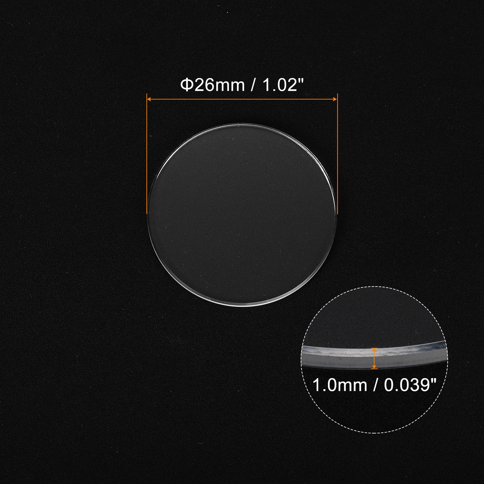 2pcs Watch Crystal Glass Lens 26mm x 1.0mm Beveled Edge Flat Glass Crystals Lens