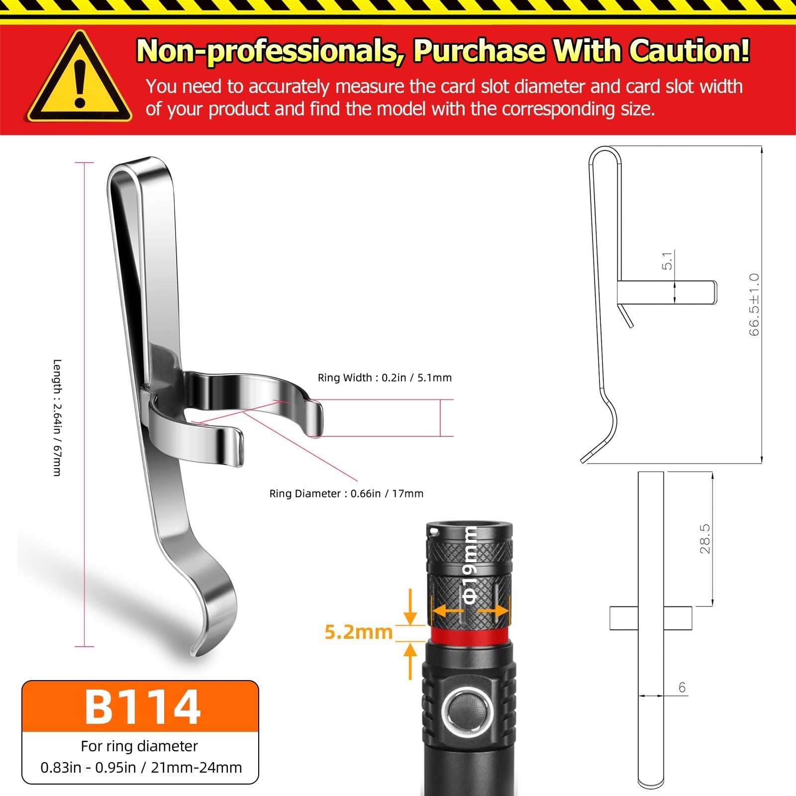 LIGHTFE B114 Flashlight Clip is Suitable for flashlights with a Diameter of 1…