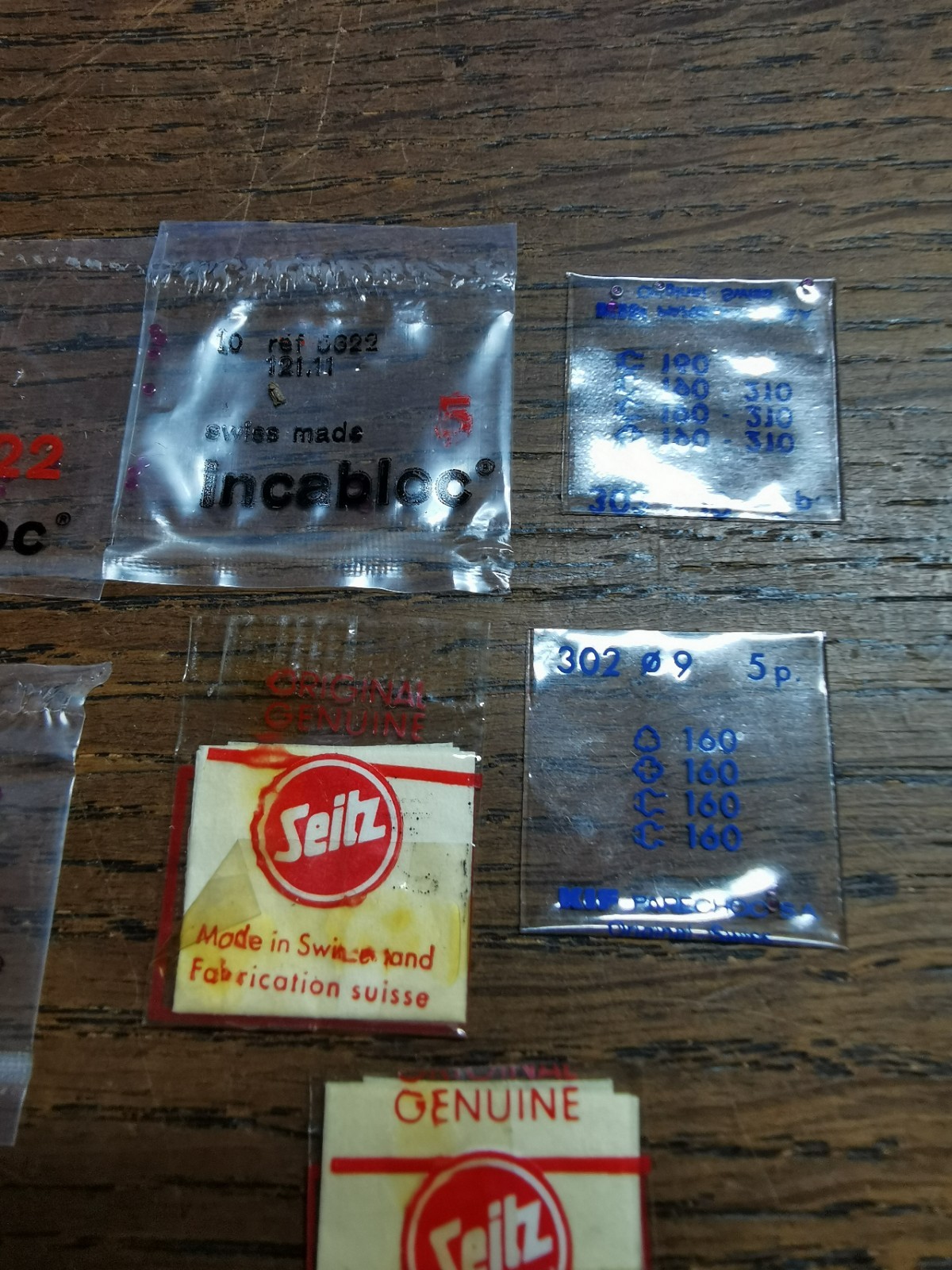Incabloc / Seitz Watch Jewels, New Old Stock Parts in Packets, Watchmaker #R271