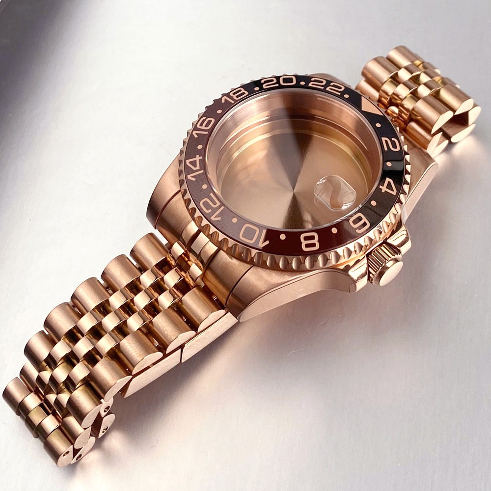 20ATM 40mm Rose Gold Sapphire Glass Watch Case Fit NH35A NH36A ETA2824 PT5000