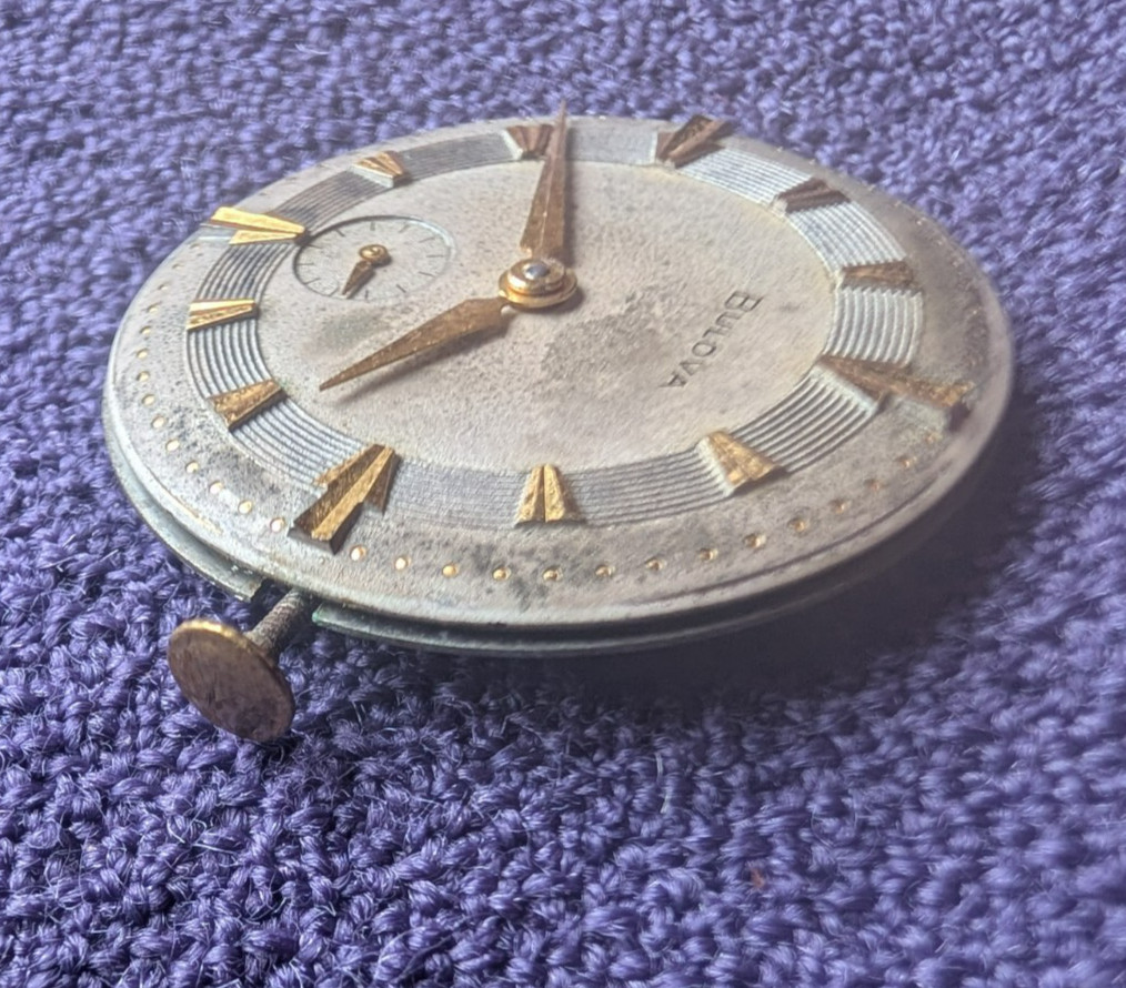 Vintage Bulova 11 AC Stem Wind 17j Men’s Wristwatch Movement Subdial for Parts