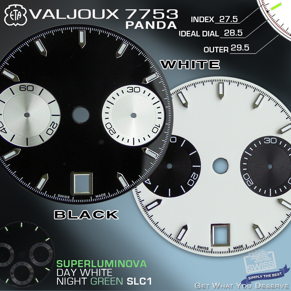 DIAL MOVEMENT ETA VALJOUX 7753 “PANDA”, Ø 29.5 mm WHITE or BLACK, SLC1