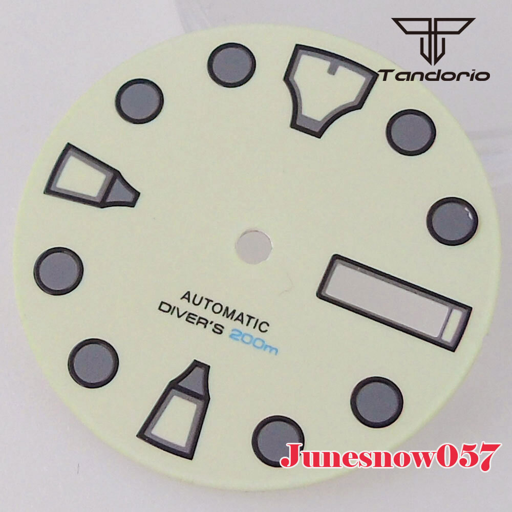 29MM Beige White Sterile Watch Full Lume Green Dial Men Fit NH35A NH36A SKX SRP