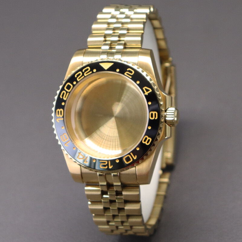 40mm Gold Watch Case+Strap Sapphire Glass For Seiko Nh35 Nh36 Eta 2824 Movement