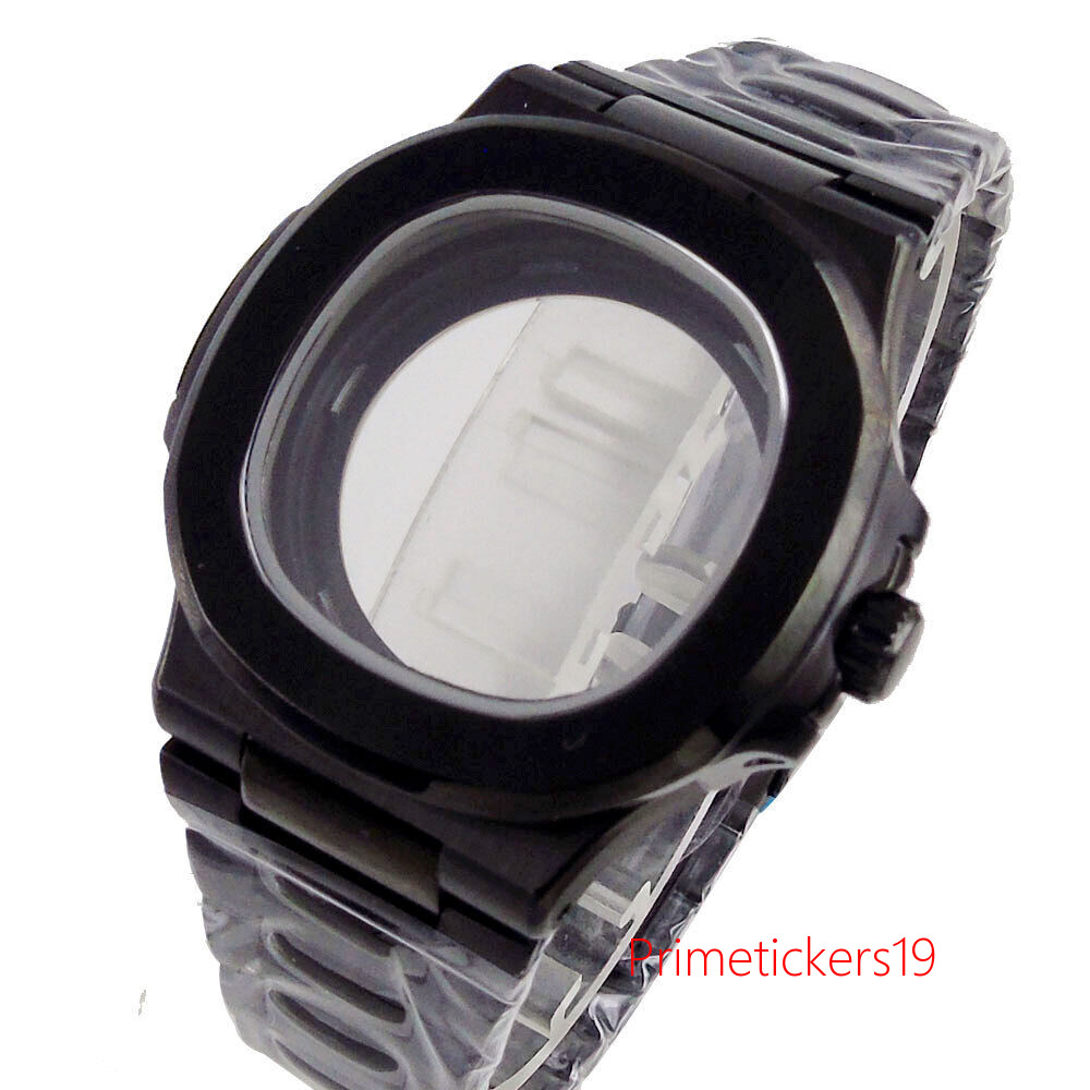 40mm Black PVD Square Watch Case Bracelet Sapphire Fit NH34 NH35 NH36 Movement