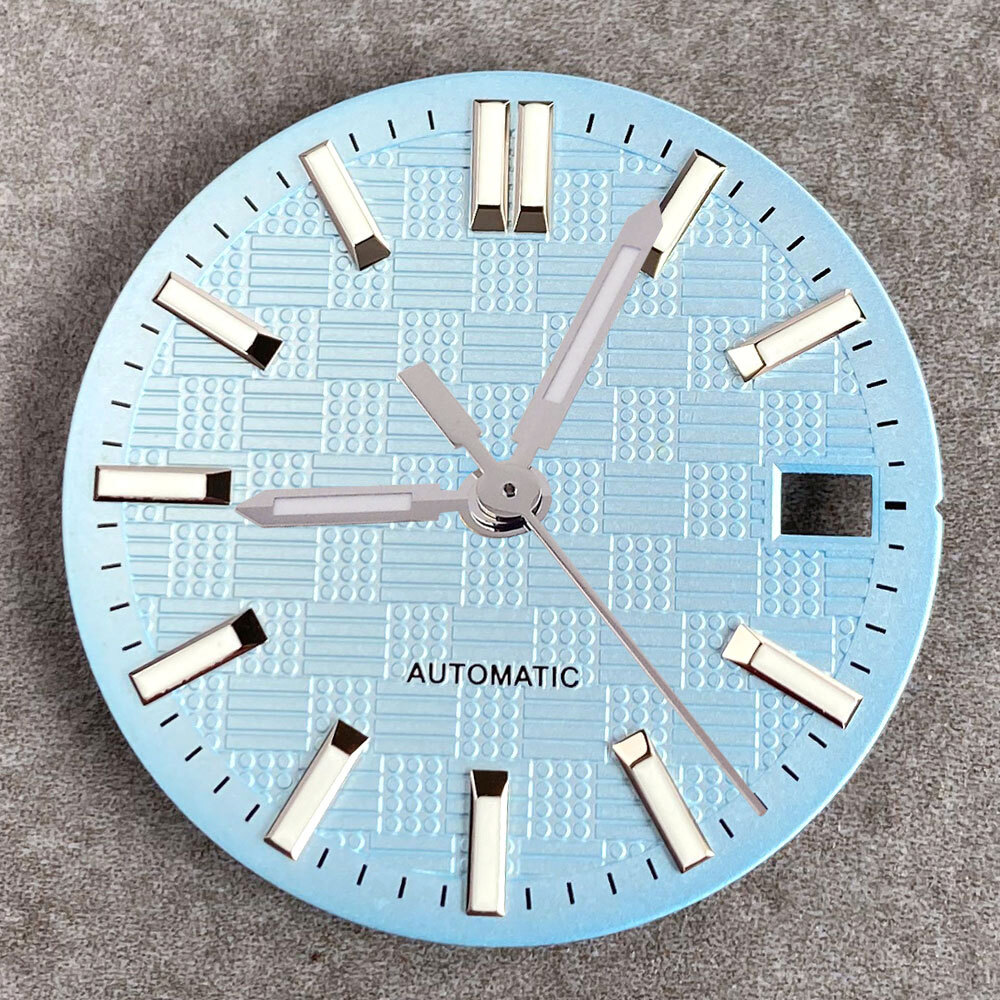 28.5mm fit Japan NH35 NH36 Black White Blue Texture Luminous Dial Mens watch