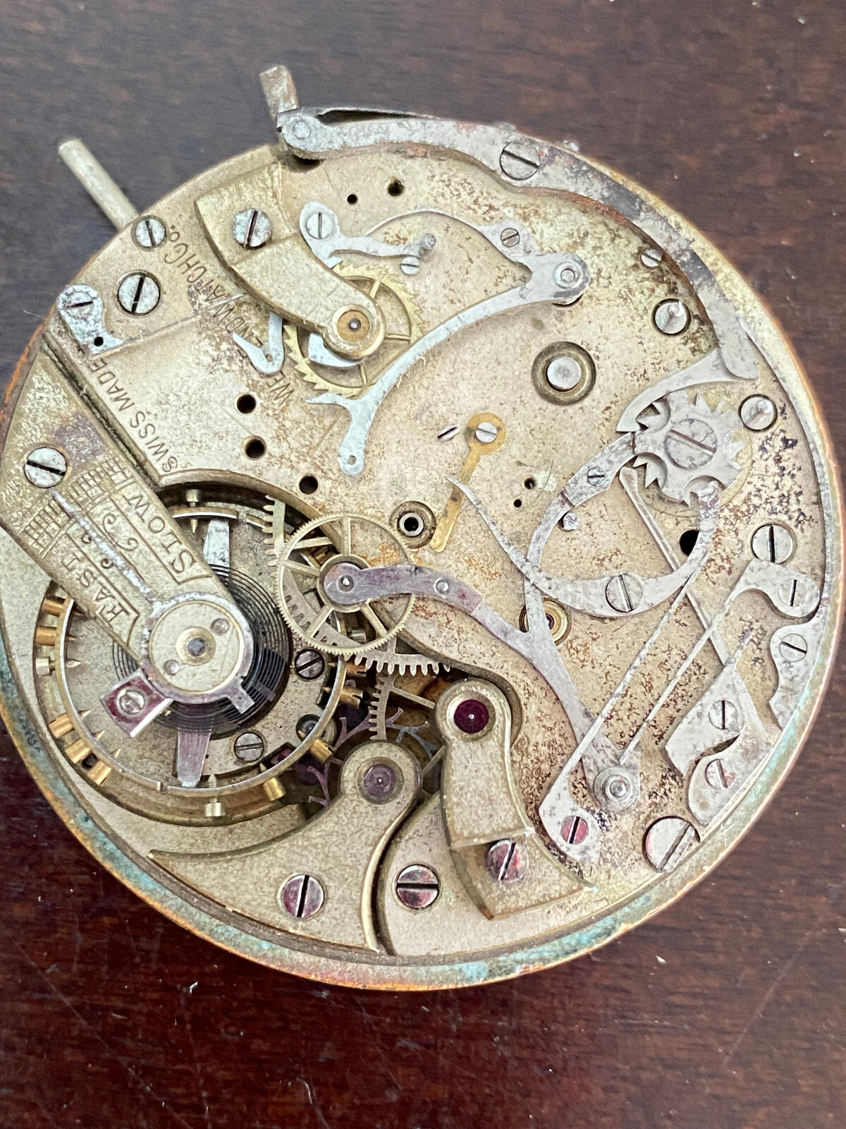 VINTAGE WEST END LONGINES CHRONOGRAPH POCKET WATCH MOVEMENT FOR PARTS, TICKS