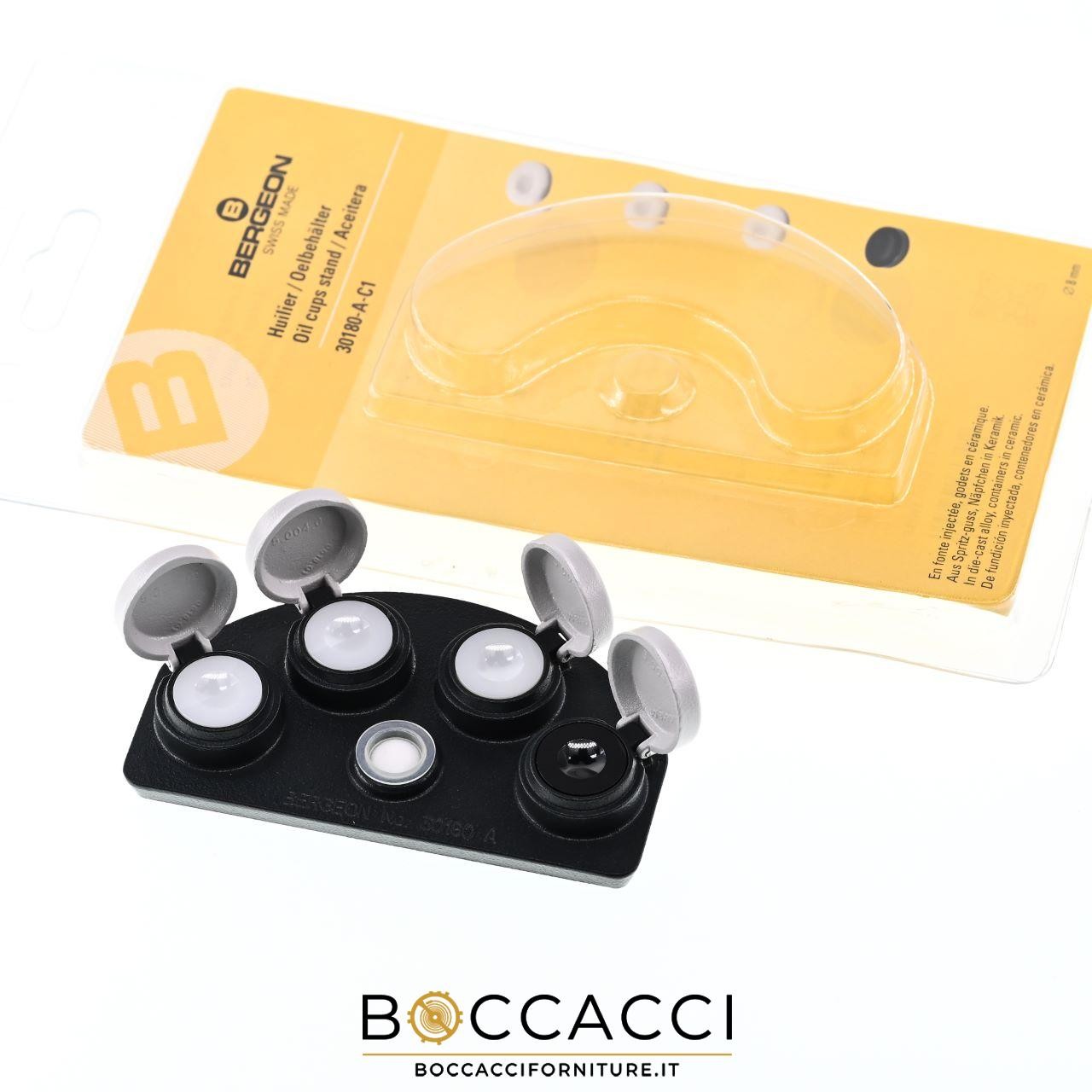 BERGEON 30180-A-C1 4 Oil Cups Stand, 3 Cups White Ceramic 1 Black Ceramic (NEW)